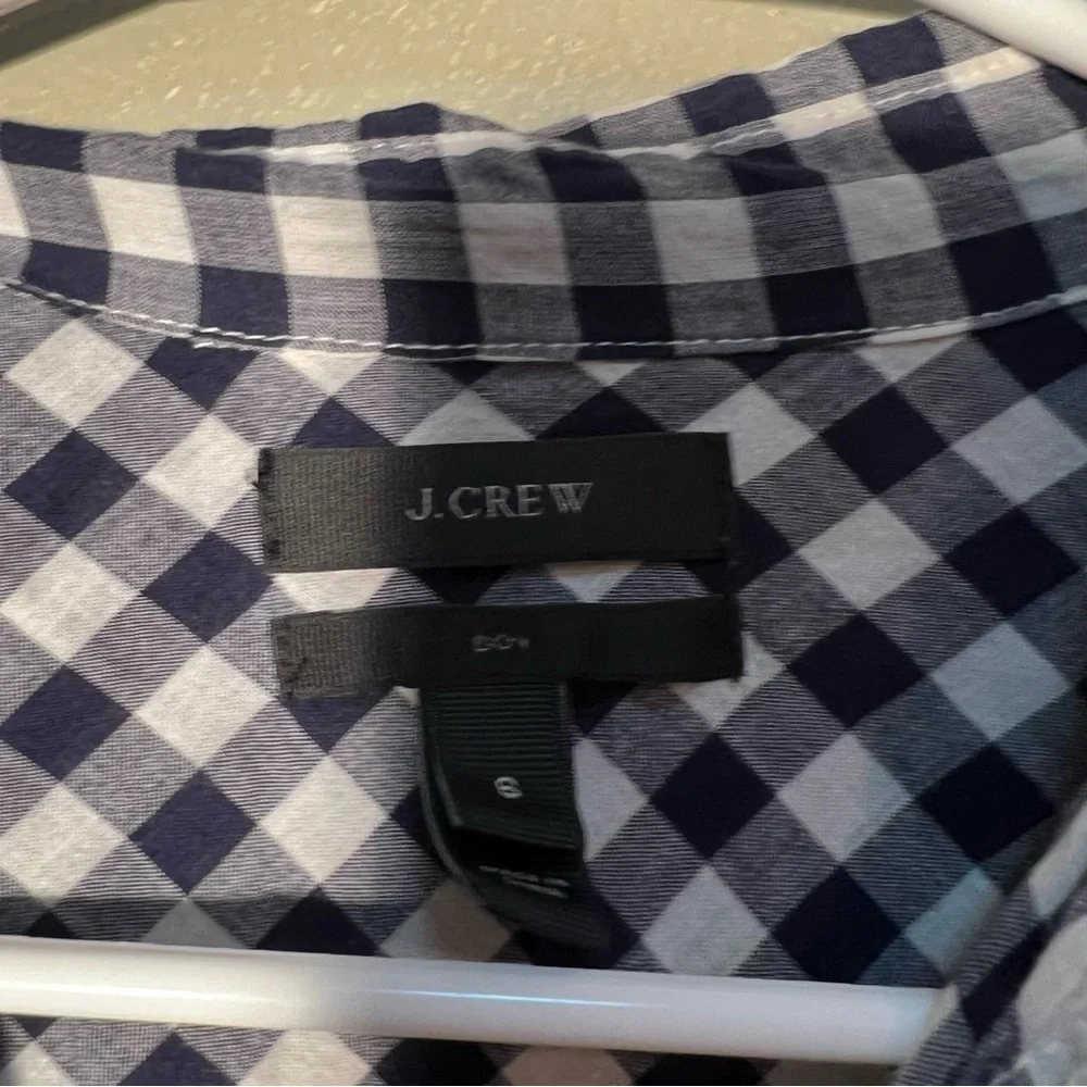 J. Crew Women's Size 6 Boy Shirt‎ Navy Blue White Gingham Button Down C6086